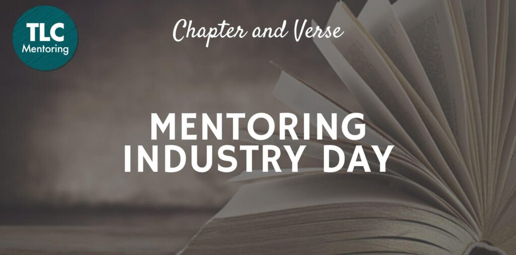 Digital poster for the TLC Mentoring Industry Day featuring an image of an open book