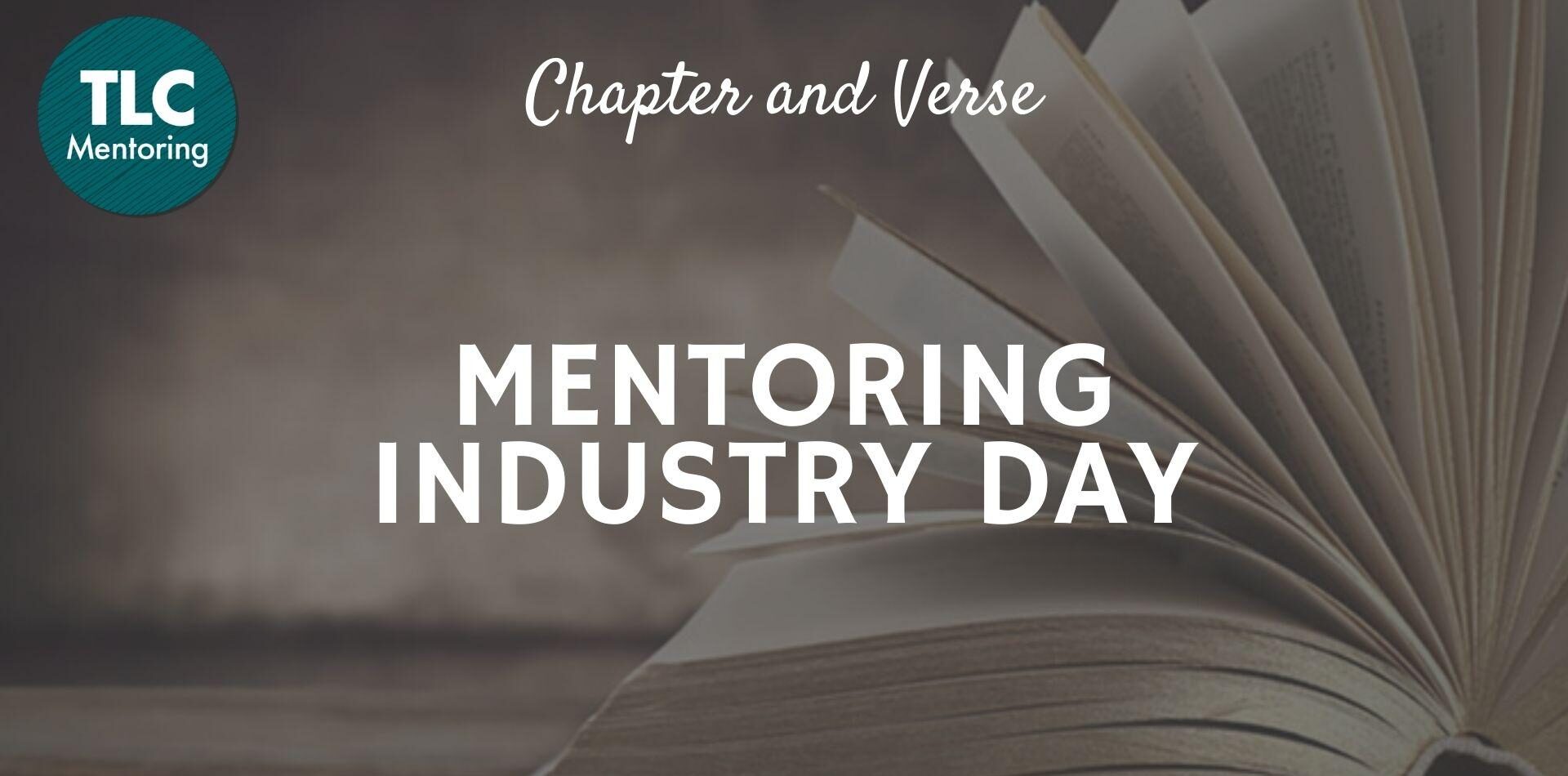 Digital poster for the TLC Mentoring Industry Day featuring an image of an open book