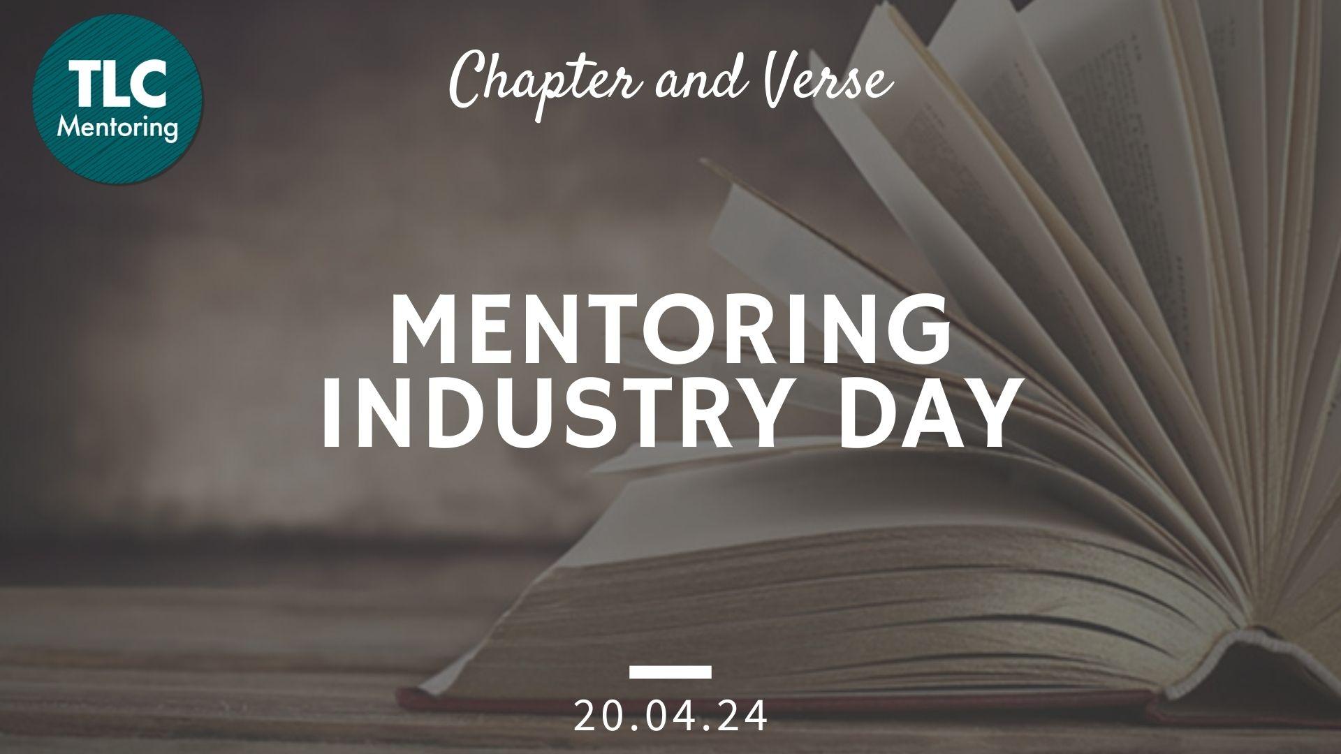 Digital poster for the TLC Mentoring Industry Day featuring an image of an open book