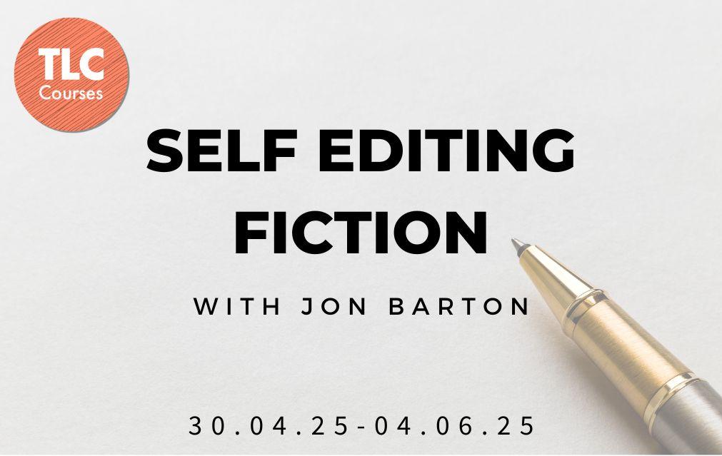 A poster for self editing fiction with TLC, showing a clean white background and a ballpoint pen